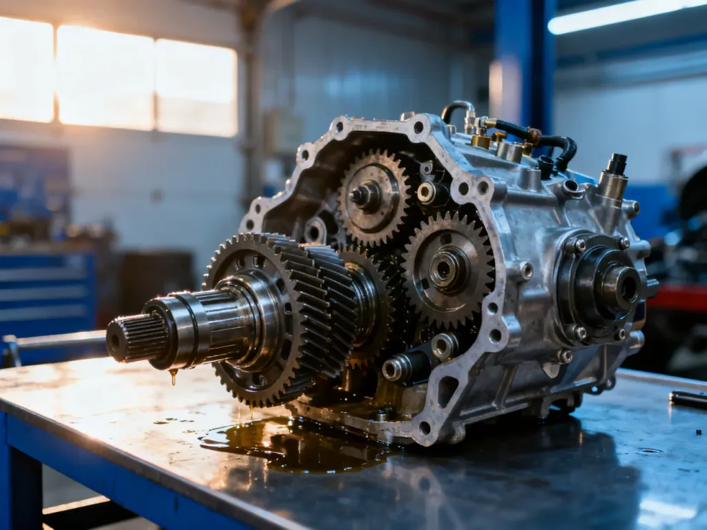 Wnętrze automatycznej skrzyni biegów 7G-Tronic z widocznymi precyzyjnymi mechanizmami i podzespołami hydraulicznymi.
