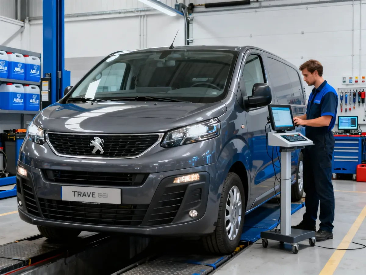 Peugeot Traveller podczas diagnostyki komputerowej w warsztacie