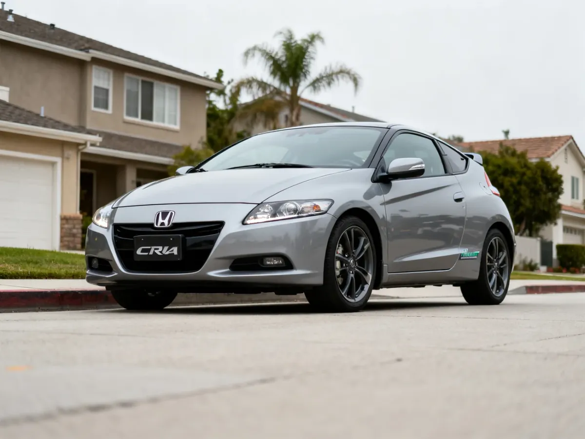 Zadbana Honda CR-Z w ujęciu trzy czwarte na spokojnej ulicy