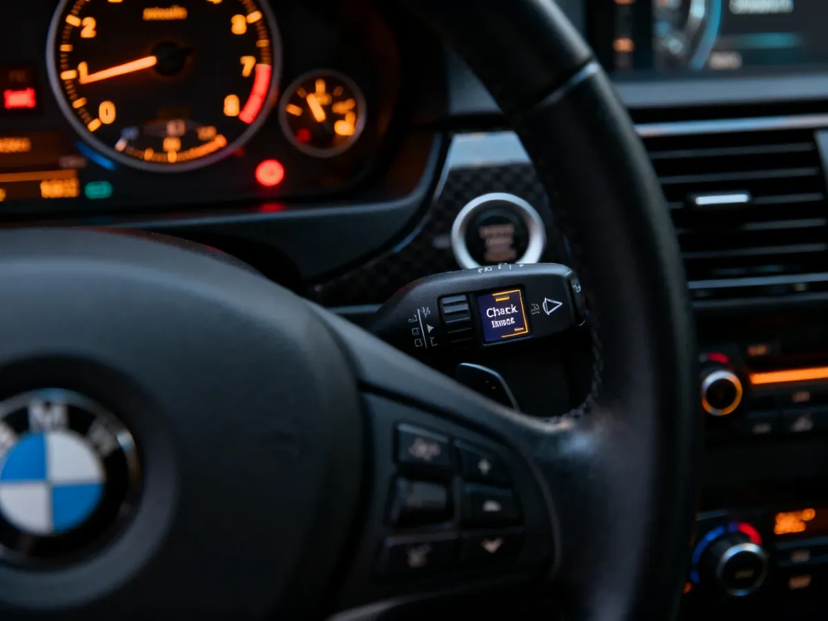 Panel wskaźników BMW E90 podczas odczytu komunikatów Check Control