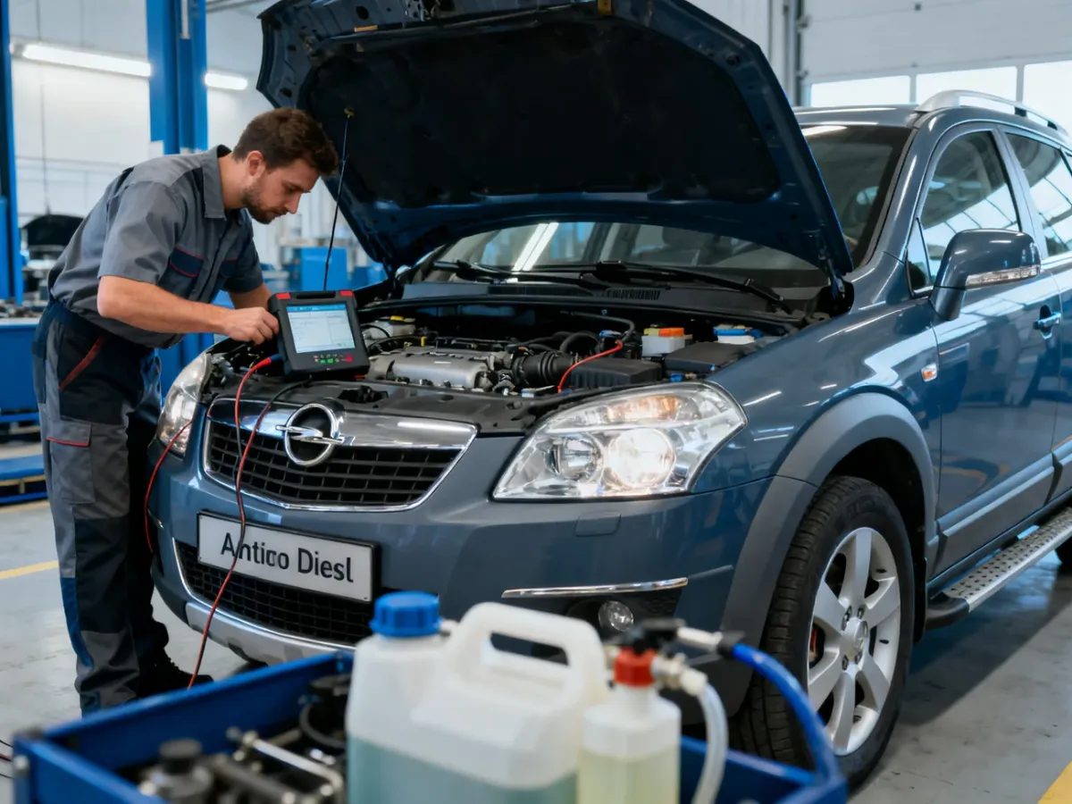 Mechanik diagnozujący układ paliwowy i silnik wysokoprężny Opla Antary