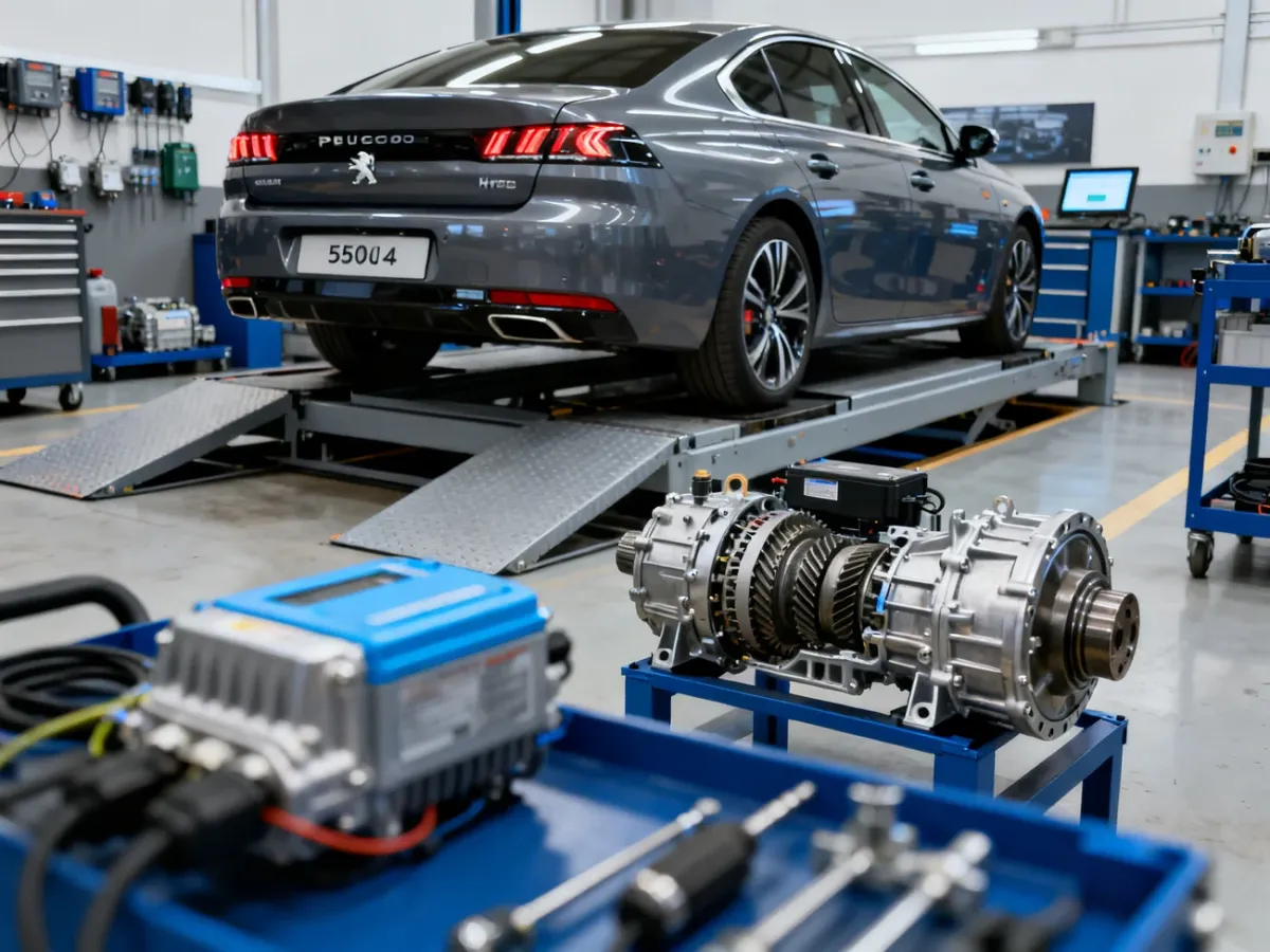 Peugeot 508 Hybrid4 podczas diagnostyki układu napędowego i reduktora