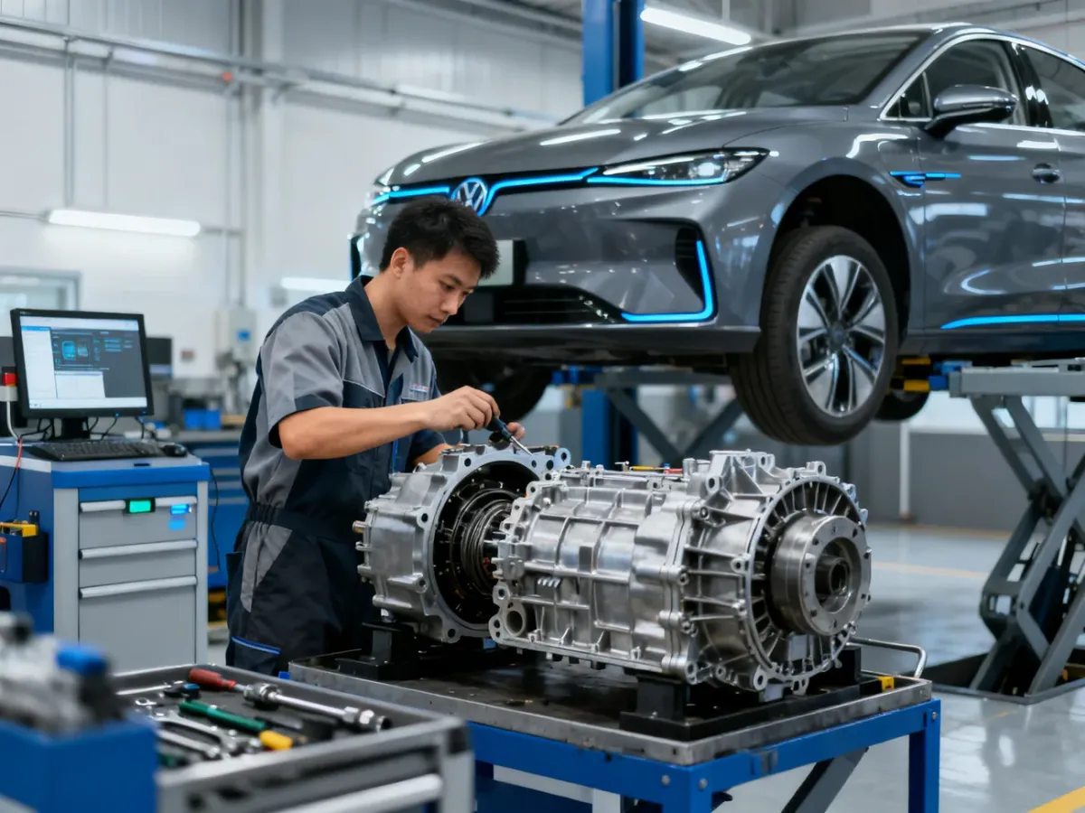 Mechanik diagnozujący układ e-CVT w samochodzie hybrydowym