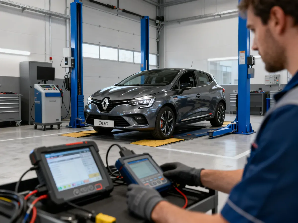 Renault Clio V podczas kontroli w warsztacie diagnostycznym