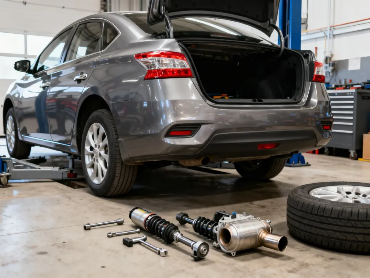 Samochód z otwartym bagażnikiem podczas kontroli źródeł stukania z tyłu