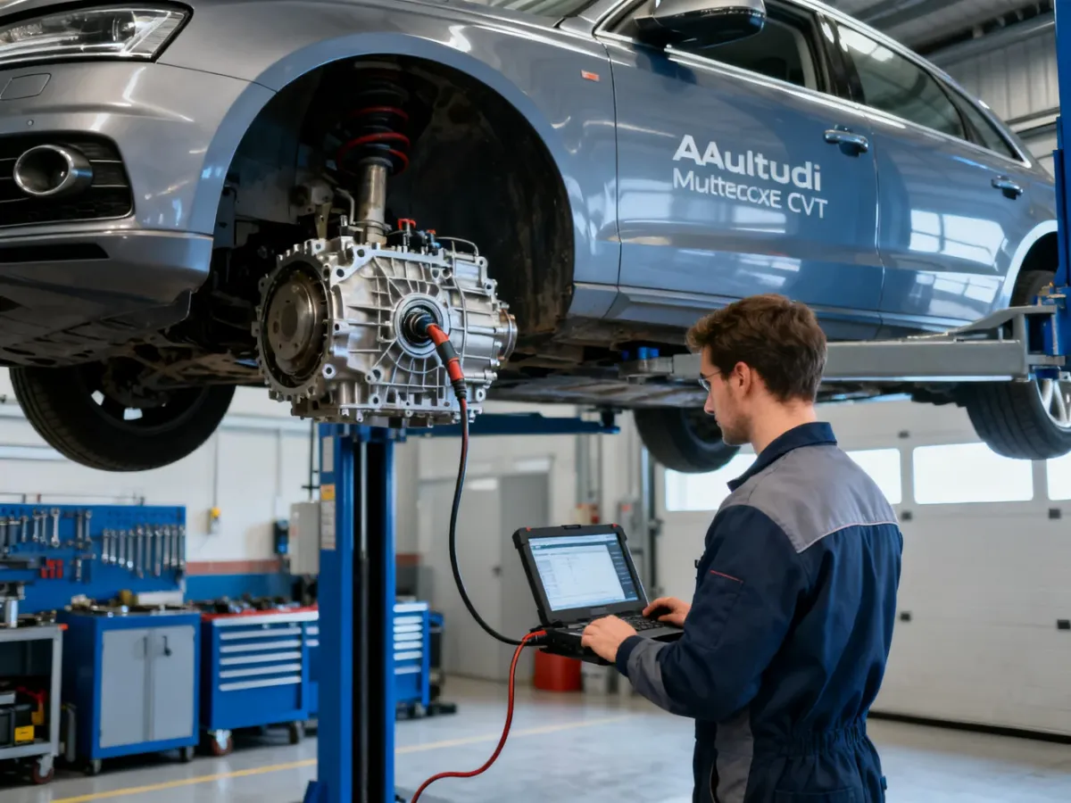 Mechanik diagnozujący skrzynię Multitronic w samochodzie Audi