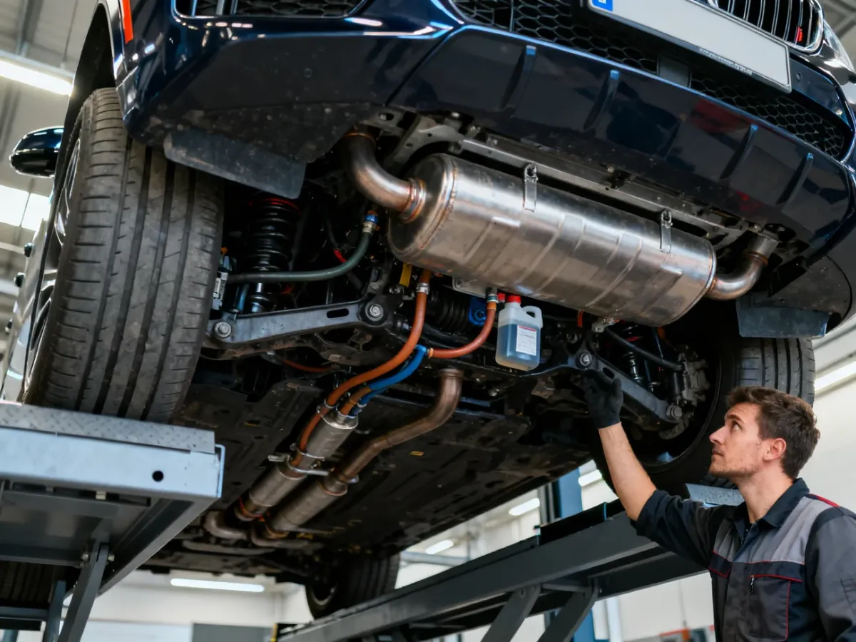 Mechanik sprawdzający podwozie i układ napędowy używanego BMW X5 M50d