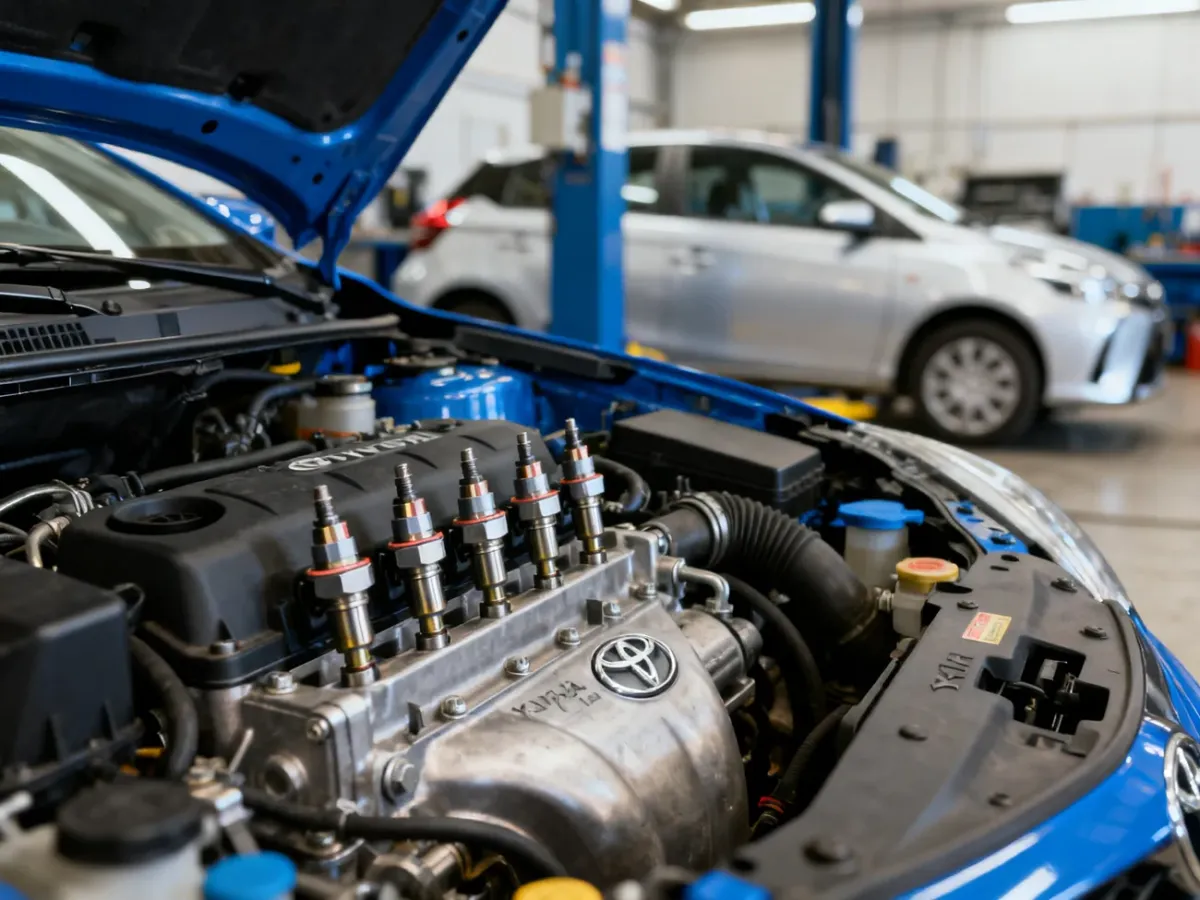 Komora silnika Toyoty Yaris z widocznymi elementami układu wtryskowego diesla