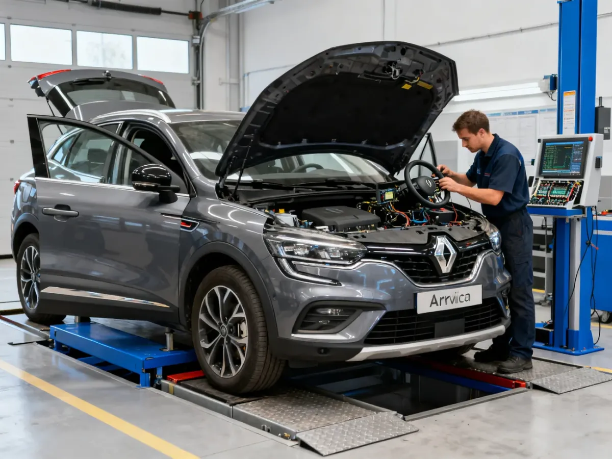 Używane Renault Arkana podczas kontroli elektroniki i układu kierowniczego w serwisie