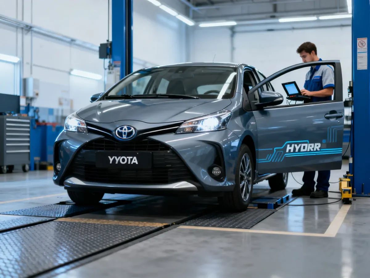 Toyota Yaris Hybrid podczas diagnostyki komputerowej w autoryzowanym serwisie