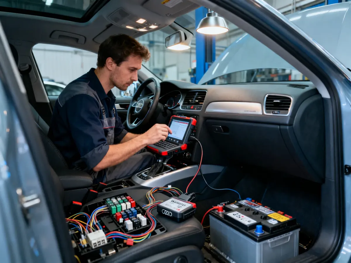 Mechanik diagnozujący Audi A3 8P za pomocą interfejsu diagnostycznego