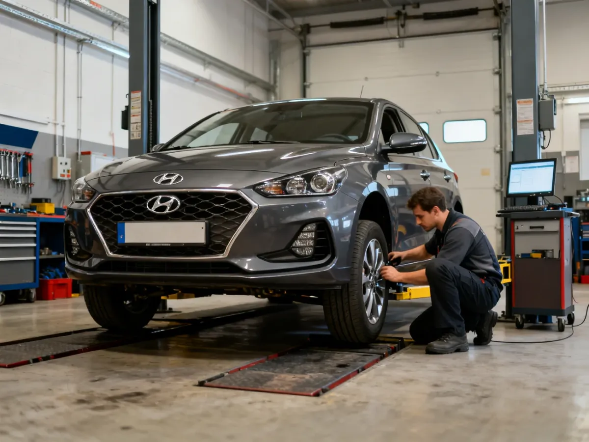 Mechanik diagnozujący Hyundai i30 w warsztacie