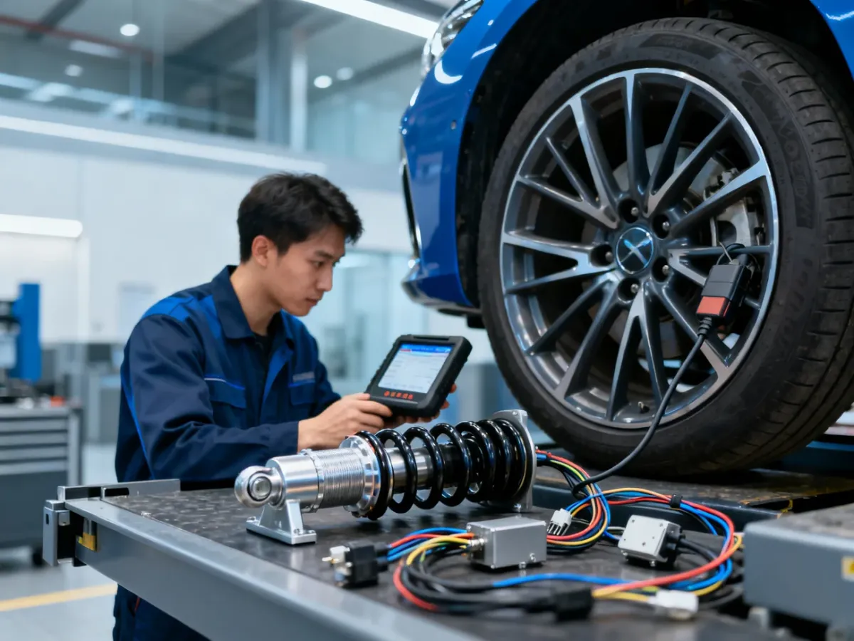 Mechanik diagnozujący amortyzator adaptacyjny, wiązkę elektryczną i czujniki zawieszenia
