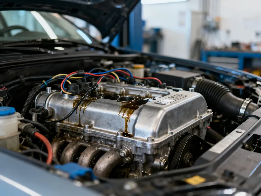Widok na komorę silnika Audi A4 B7 z widocznymi podzespołami mechanicznymi i instalacją elektryczną.